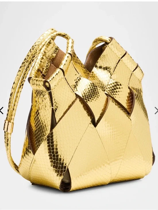 NWT Ulla Johnson Charlotte Metallic Snake-Print Woven Crossbody Bag Gold $890 - Picture 3 of 8
